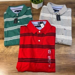 (3) Tommy Hilfiger Mens short sleeve classic fit mesh striped Polo shirt Medium